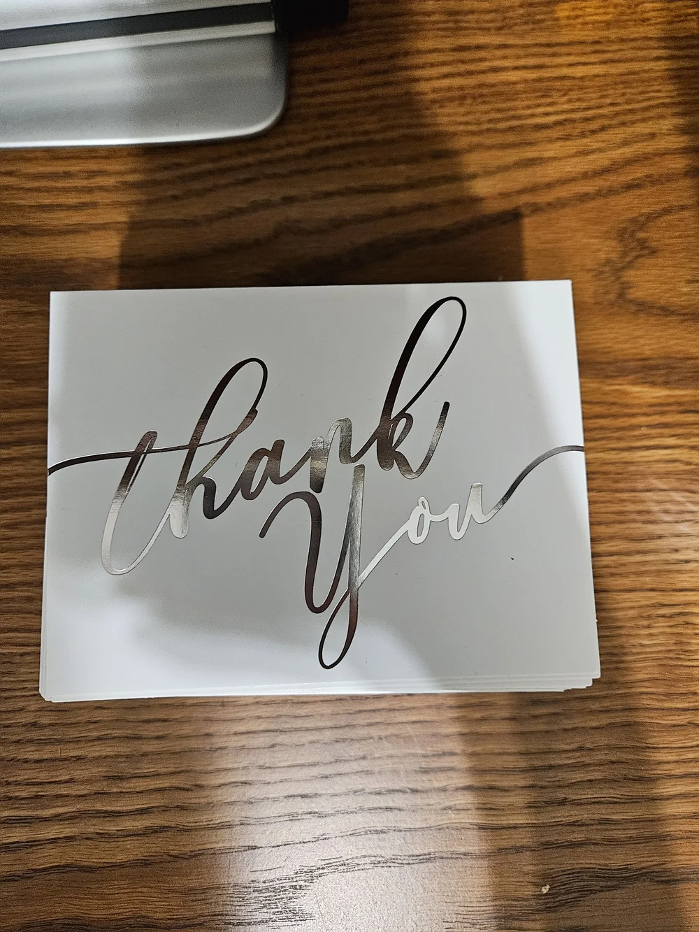 Thank You Folded Card with Silver Script - White